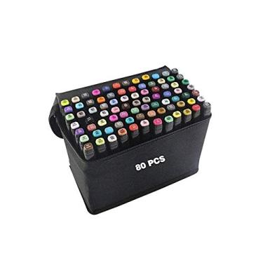 Imagem de Bestgift Caixa com 10 Canetas à base de óleo Marcador Marcador Artístico 2 Pontas estudante de 80 cores