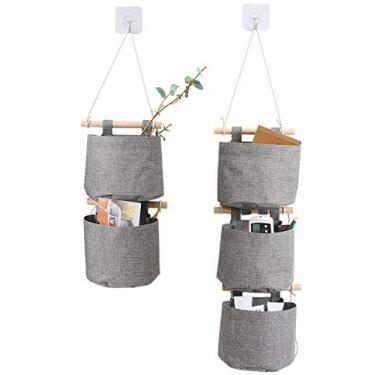Imagem de 1 pacote com 1 bolsa de armazenamento lavável para pendurar no armário com 5 bolsos sobre a parede, organizador de porta para quarto, banheiro da AARainbow (cinza)