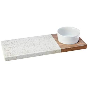 Imagem de Cj Bandeja De Bambu E Cerâmica C/bowl De Cerâmica 30x12cm Lyor Branco E Amadeirado No Voltagev