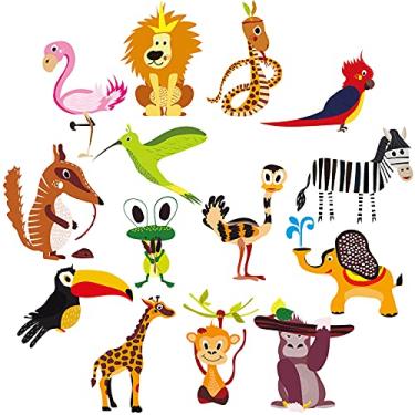 Imagem de 42 peças recortes coloridos animais selva recortes laminados quadro de avisos decoração animais recortes tema animais placas de festa recortes recortes de papel com pontos de cola para decoração de quadro de avisos de sala de aula