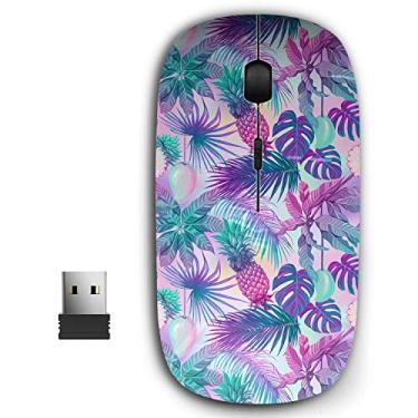 Imagem de Mouse sem fio USB ergonômico portátil 2,4 G para PC, laptop, computador, notebook com nano receptor (plantas tropicais)