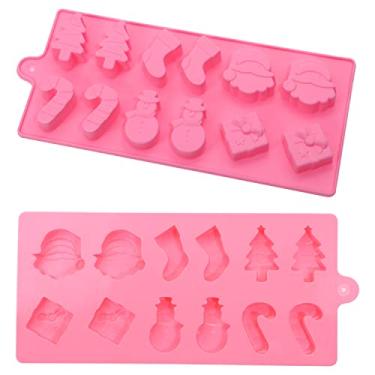 Imagem de Mini Skater Conjunto de 2 moldes de silicone de Natal de 12 cavidades Psc para fazer sabonete, vela, doces, chocolate e mais (rosa molde natalino)