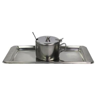 Imagem de Bandeja Para Café Inox 30cm E Açucareiro Com Tampa Inox 450ml - Clink