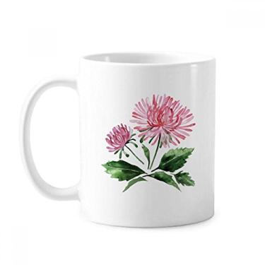 Imagem de Aquarela rosa crisântemo verde caneca cerâmica cerâmica xícara de café porcelana louça