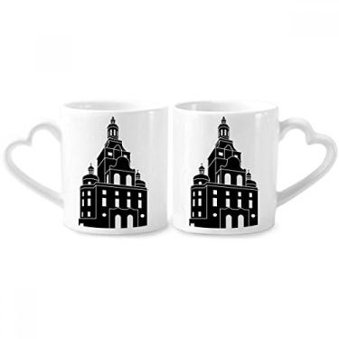 Imagem de Conjunto de canecas de porcelana para casais, arquitetura de edifícios famosos da Alemanha, coração