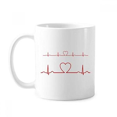 Imagem de Caneca de cerâmica com desenho de coração de eletrocardiograma, xícara de porcelana de café