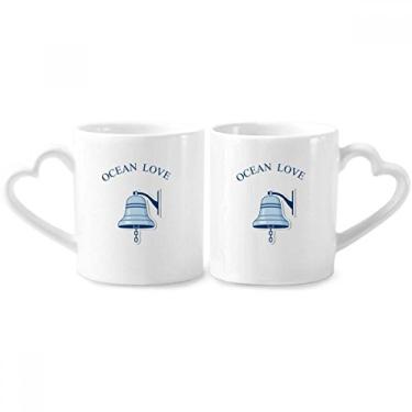 Imagem de Conjunto de canecas de porcelana para casais, estampa de vela e sino, oceano, amor, marinha, coração