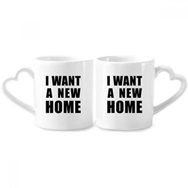 Imagem de Conjunto de canecas de porcelana I Want A New Home Couple com alça de coração