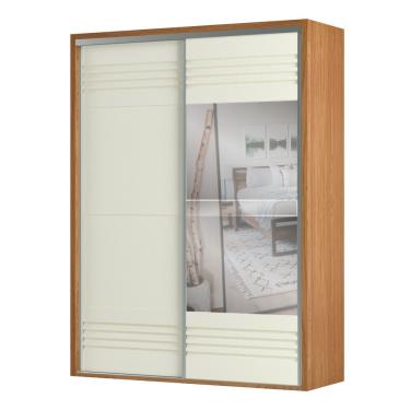 Imagem de Guarda Roupa Solteiro com Espelho 2 Portas 2 Gavetas TW601E Dalla Costa - Freijo/Off White Espelho