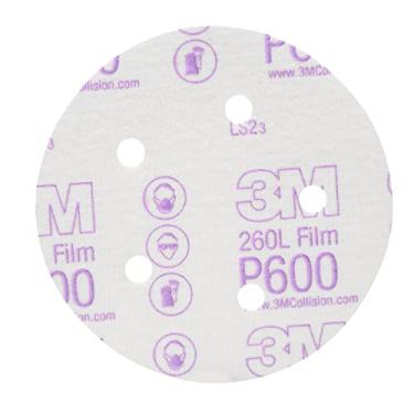 Imagem de 3M Película de acabamento Hookit Disco Abrasivo 260L, 01055, 5", livre de poeira, P600, 100 discos por pacote