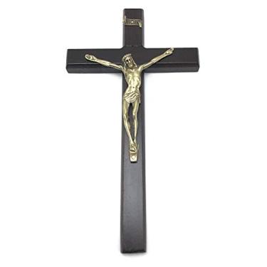 Imagem de Crucifixo de Parede Madeira Metal Ouro Velho 23 cm