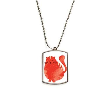Imagem de DIYthinker Colar de aço inoxidável com pingente de gato gordo sorrindo laranja em aquarela com corrente de cachorro