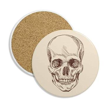 Imagem de Ilustrações de esqueleto humano de caveira, porta-copos de cerâmica, suporte de caneca, pedra absorvente para bebidas, presente de 2 peças