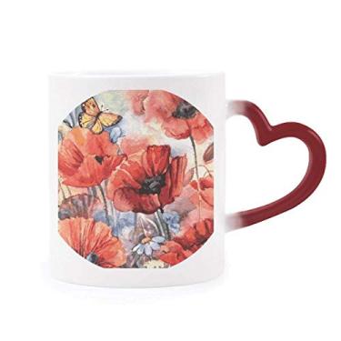 Imagem de Caneca colorida de borboleta com flores sensível ao calor Caneca vermelha que muda de cor