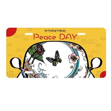 Imagem de DIYthinker Carp Sakura placa de licença geométrica padrão lótus etiqueta decoração de carro dia da paz