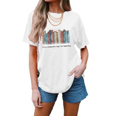 Imagem de Cinyifaan Camiseta feminina fofa grande com estampa vintage casual solta de algodão, Branco02, GG