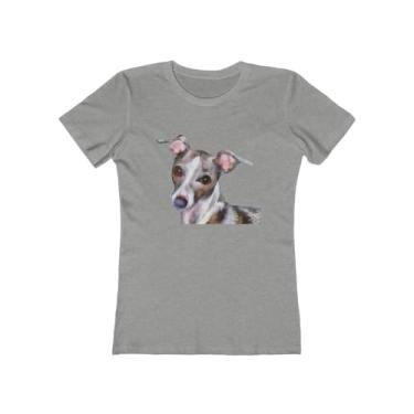 Imagem de Italian Greyhound 'Lilly' - Camiseta feminina slim fit algodão torcido, Cinza mesclado, P