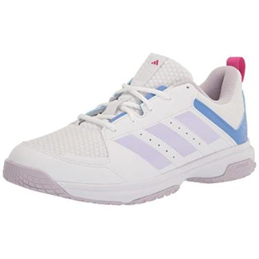 Imagem de adidas Tênis de quadra feminino Ligra 7 Indoor, Branco/Prata Dawn/Blue Fusion, 41