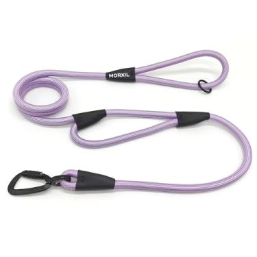 Imagem de MORXIL Coleira de corda para cães com duas alças, coleira resistente de 1,8 m com mosquetão de travamento automático de alumínio de aviação, guia de nylon forte para cães pequenos, médios e grandes