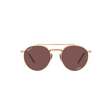 Imagem de Ray-Ban Óculos de sol redondos de titânio Rb8237, Ouro rosa/violeta escuro polarizado, 50 mm