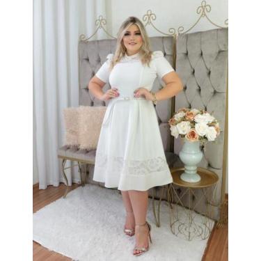 Imagem de Vestido de Festa Midi Rodado Elegante com Manga Curta - Fashion, Branc