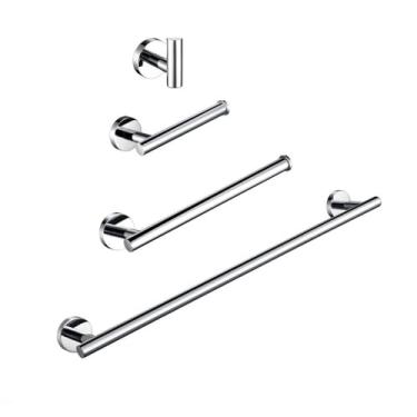 Imagem de Conjunto de acessórios para banheiro Kit de acessórios de aço inoxidável escovado Suporte de parede redondo Barra de mão Suporte de rolo de papel higiênico Gancho de toalha para roupão, PC, 45 cm, Co