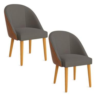 Imagem de Kit 02 Cadeiras Poltrona de Jantar Bela Corano Nozes e Linho Pés Palit