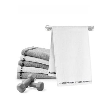 Imagem de Toalhas de Academia Fitness, Conjunto com 6 Peças, com Suporte para Parede (3 Brancas e 3 Cinzas)
