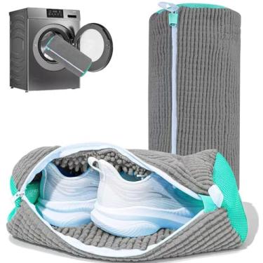 Imagem de Bolsa para máquina de lavar sapatos, reutilizável, com zíper, bolsa de limpeza de sapatos para uso doméstico, lavagem a seco, multifuncional (cinza-2 peças)