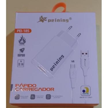 Imagem de Carregador Rápido Peining PEI-185/V8, 3.1A, Fonte USB com Proteção contra Curto-Circuito, Compatível com Celulares e Tablets