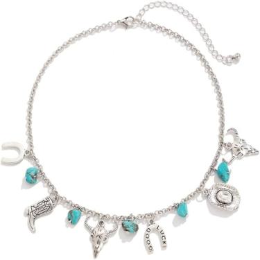 Imagem de colobublie Colar com pingente de chapéu de cowboy cowgirl, banhado a prata, boho, botas personalizadas, corrente ajustável, para homens, estilo ocidental, country, feminino, festa de aniversário