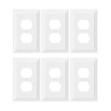 Imagem de TREEWELL Pacote com 6 capas de tomada duplex, placas de interruptor de fibra de bambu natural e tampas de tomada, placas de parede decorativas brancas para tomadas elétricas, 1 capa de receptáculo