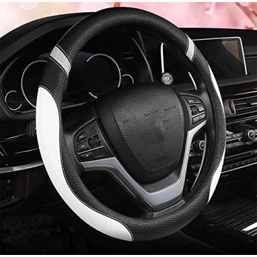 Imagem de Capa de volante de carro de couro de microfibra fashion bonita para mulheres meninas, protetor de roda antiderrapante universal de 38 cm acessórios interiores do carro (preto branco)