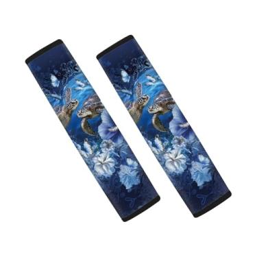 Imagem de HUISEFOR Conjunto de 2 almofadas de alça de assento de carro tartaruga para cinto de segurança floral, confortável, compatível com todos os carros, acessórios automotivos, presente para férias