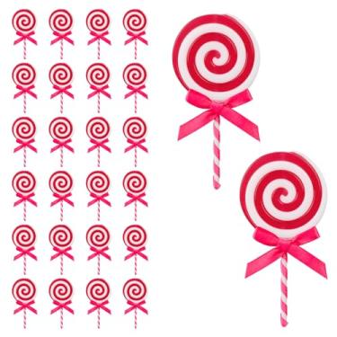 Imagem de 24un. Ornamento Doce de Natal, Decorações Bengala Doce de Hortelã Plástico Decorações Padrão Pirulito Pendurado Suprimentos para Festas Caseiras Natal (Rosa, Branco)