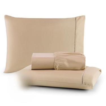 Imagem de Jogo de Lençol Antiácaro e Anti-Pilling - Roupa de Cama com Toque Acetinado e Elástico para Casal, Queen e King(AVELA,SOLTEIRO)
