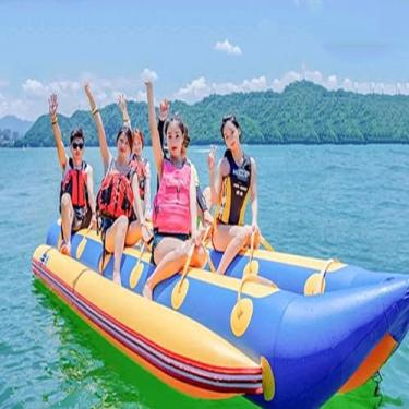 Imagem de Barco de banana com equipamento de diversão, barco banana, brinquedo inflável flutuante para uso ao ar livre, fileira dupla, 12 pessoas