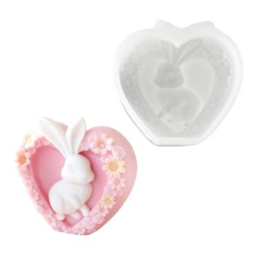 Imagem de Molde de silicone para sabonete Heart Bunny para artesanato DIY, fabricação de sabonete, fabricação de velas e arte em resina – Ideal para presentes e decorações de Páscoa