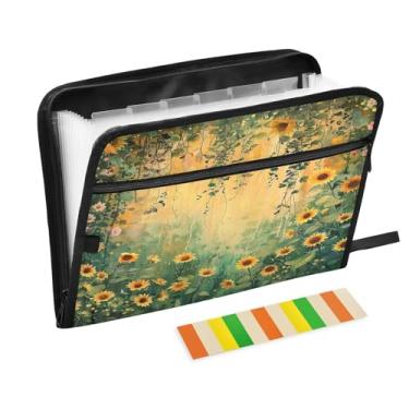 Imagem de Wassud Pasta organizadora de arquivos de papel A4 de acordeão florestal de flores, pasta organizadora de documentos, com etiquetas, pasta de arquivos expansível, 13 bolsos