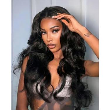 Imagem de Megalook hair Peruca Sem Cola 30" Body Wave Lace Front Wigs Cabelo Humano Pré-Arrancado Corte 6X5 Fechamento Hd Descolorido Natural Preto