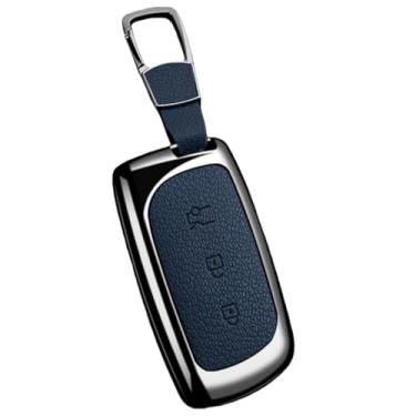 Imagem de Capa protetora para chave remota de carro, compatível com Lynk&Co Z20/Z10/02/01, liga de zinco, couro, capa para chave(Style 1 Blue)