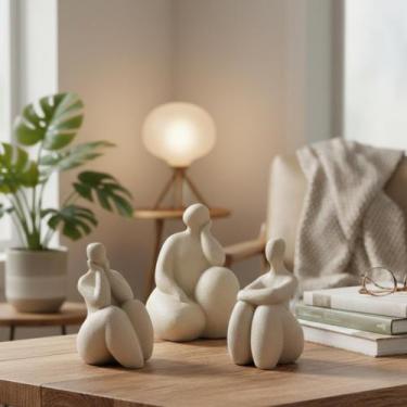 Imagem de Esculturas De Gesso Minimalistas Kit 3 Peças Decoração Moderna Boho Fi