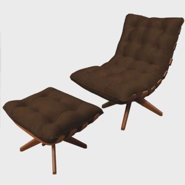 Imagem de Kit Poltrona Com Puff Costela Base Em Madeira Giratória