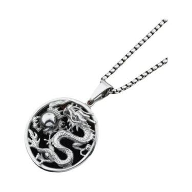 Imagem de Colar Masculino Vintage Com Pingente De Obsidiana Dragão Do Zodíaco Am