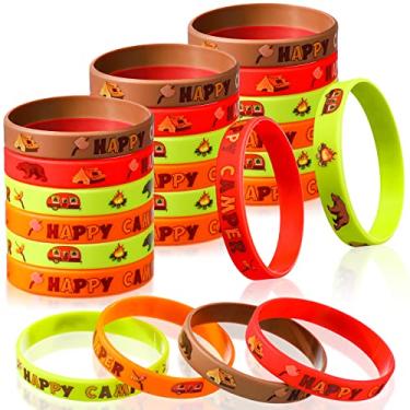 Imagem de 24 peças de pulseiras de silicone para acampamento festa de acampamento Happy Camper Party pulseiras de borracha tema de acampamento pulseiras de borracha para acampamento aventura suprimentos e decorações de festa de aniversário