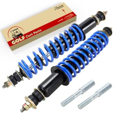 Imagem de Roykaw Kit de amortecedor dianteiro/traseiro para carrinho de golfe para serviço pesado compatível com EZGO TXT/Medalist 1994-acima modelos elétricos e gás, 2 pacotes, OEM # 70928-G01, 76418-G01, 70630-G01-Azul