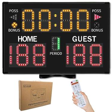 Imagem de LUCKY TIME Placar eletrônico de basquete com campainha, placar digital com controle remoto, placar portátil, alimentado por bateria, quadro de pontuação de alto brilho para jogos esportivos