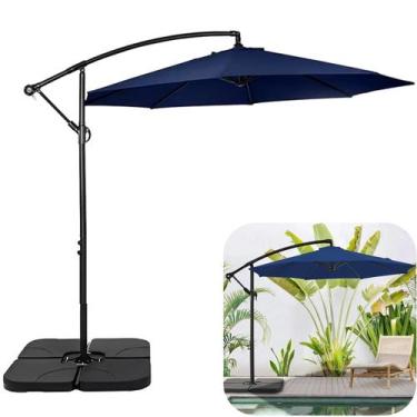 Imagem de Ombrelone Lateral Suspenso 3m Kauai Azul com Base 60L Quadrada Jardim 