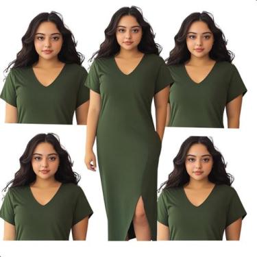 Imagem de Kit 5 Vestido Midi Feminino Longo Liso Com Fenda E Bolsos - Contramão 