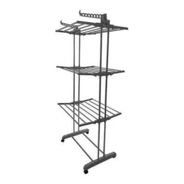 Imagem de Varal De Chão De Roupas 3 Andares Dobrável Grande 4 Rodas(Cinza)